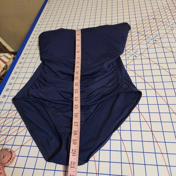 Tommy Bahama Pearl Shirred Bandeau One-Piece Swimsuit Navy Size 10 - Picture 3 of 10